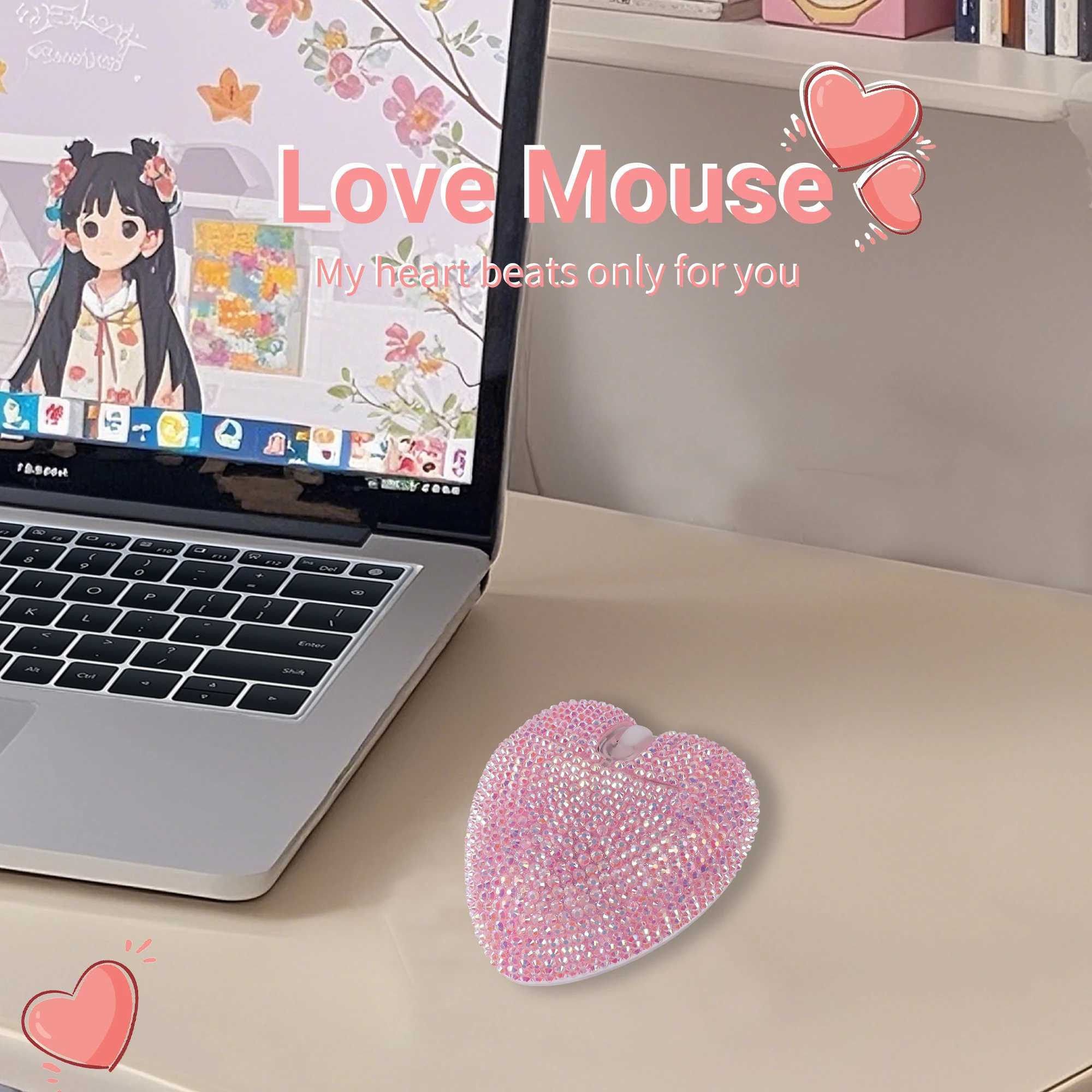 Wireless pink dual-mode diamond heart-shaped mouse C-type charging optical ergonomic mouse for laptop gift girls Z250320