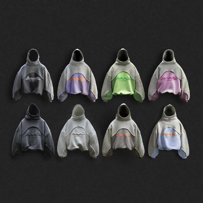 American style fashion hoodie Y2K street patch patchwork pattern mens shirt pocket retro womens 250320