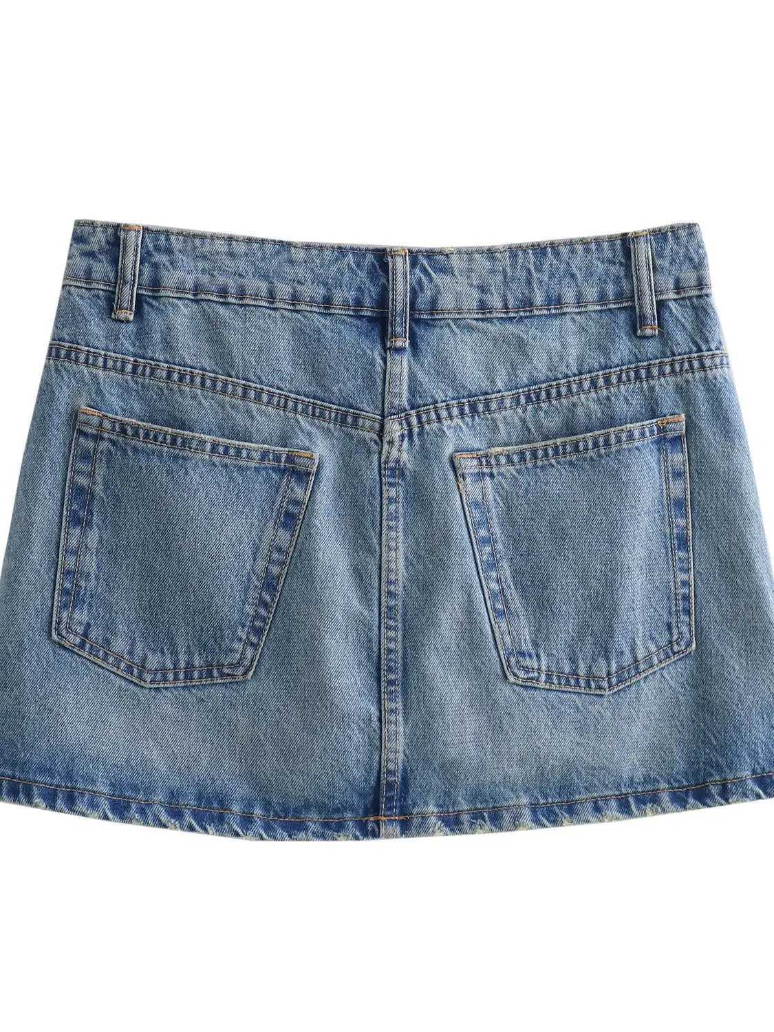 XNWMNZ 2024 Womens Fashion Denim Mini Skirt Womens High Street Mid Waist Zipper Pocket Versatile Fe SkirtXJ250320