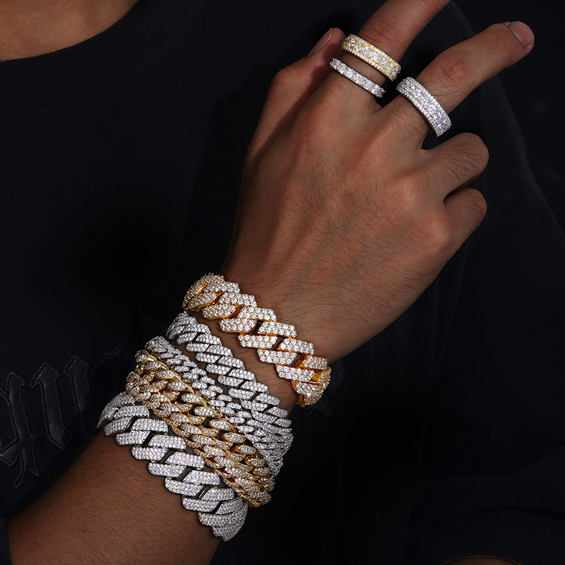 Fine Jewelry VVS1 D Color Moissanite Cuban Chain Bracelet For Men Luxury S925 Silver Bracelet For Men Hip Hop Jewelry