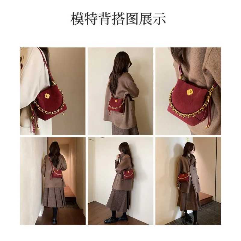 Ladies high-end bag red single shoulder cross body small bag Chinese style palace museum series bucket bag Y250319