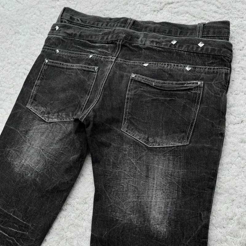Y2K vintage jeans with damaged holes washed Gothic style jeans high-quality trend double waist adder mens pantsT250319