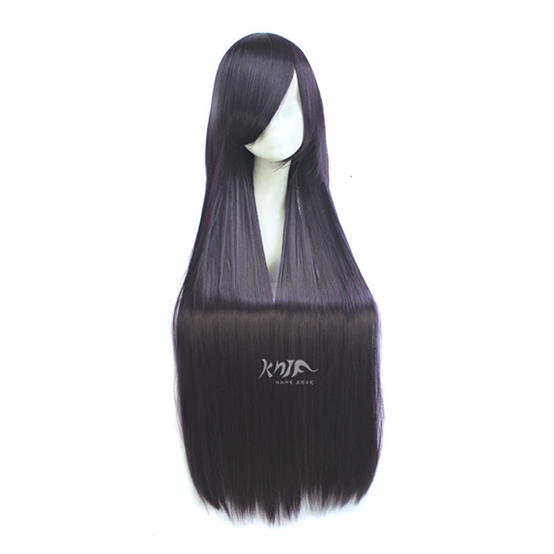 Cosplay Versatile Black Purple Rose Net High Temperature Silk 80/100Cm Straight Hair Anime Wig 188-1
