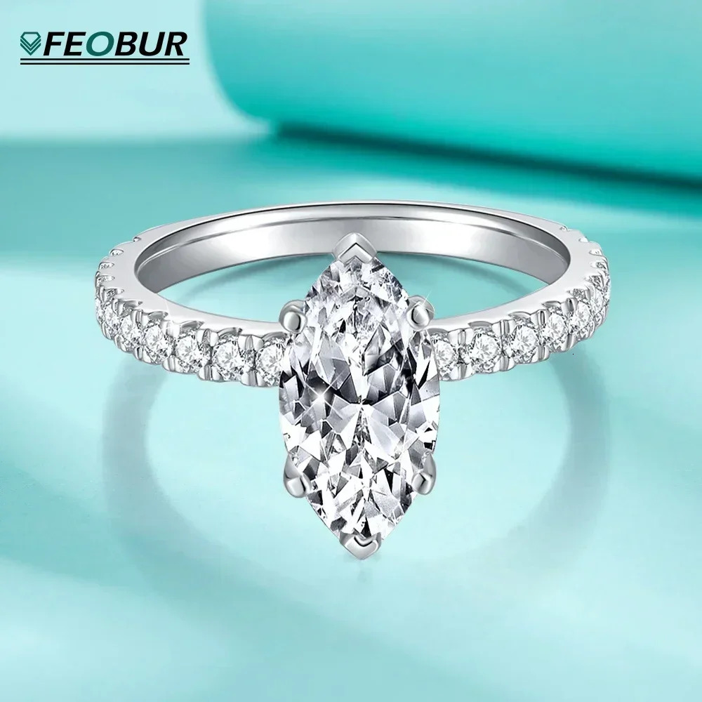 FEOBUR 2CT Marquise Moissanite Engagement Rings for Women 925 Sterling Silver Lab Diamond Ring Wedding Band with GRA Certificate