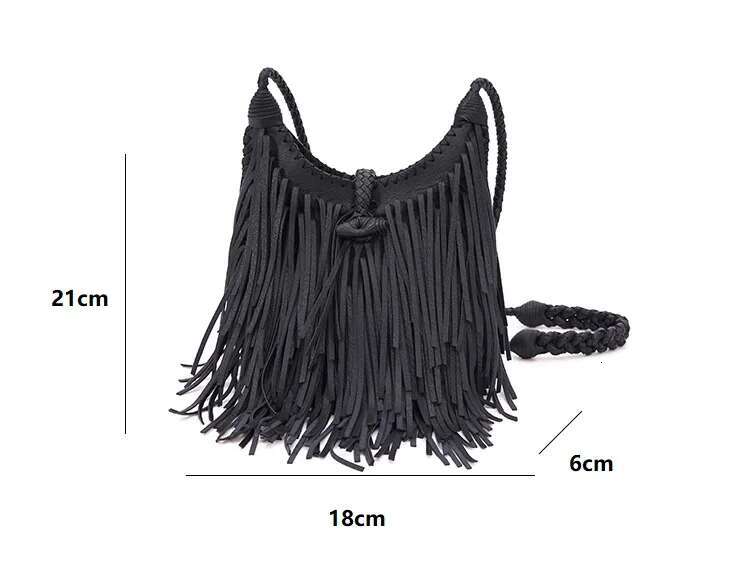 Double-Sided Tassel Design Women Crossbody Bags Vintage Soft PU Leather Female Shoulder Bag Manual Weave Messenger Sg Bag