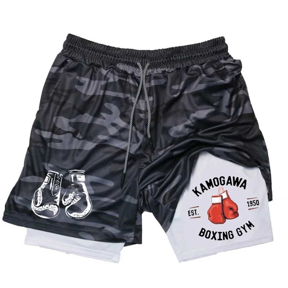 Mens compression gym shorts boxing printed sports pants double layered quick drying basketball beach muscle fitness W250319