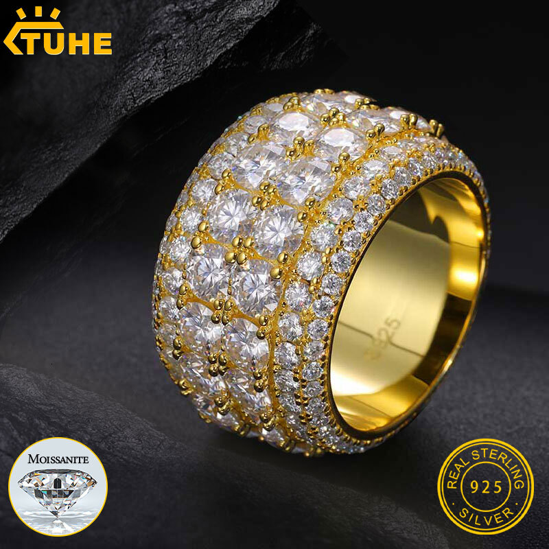 TUHE 925 Silver Ring Moissanite Stone Iced Out Couple Rings For Women Men Hip Hop Gifts