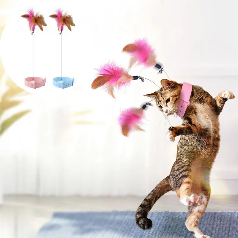 Funny Interactive Cat Toys Silica Collar Feather Teaser Stick With Bell Kitten Playing Wand Training Pet Supplies 250320