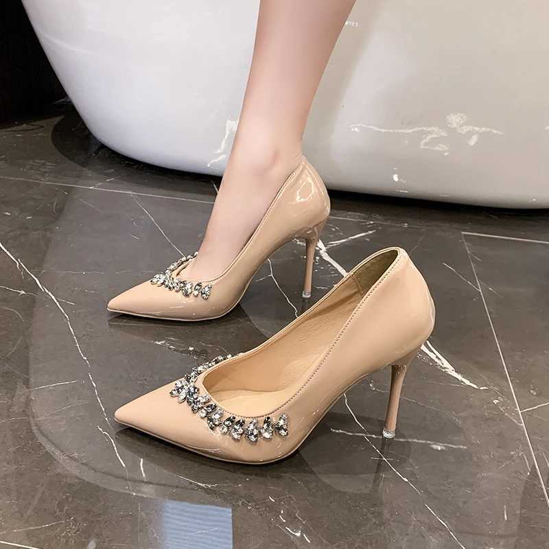 Spring New Thin Heel Shoes Fashion Pointy Shallow Mouth Patent Leather Glitter Set Foot Anti-slip Wear-resistant High HeelsC250319