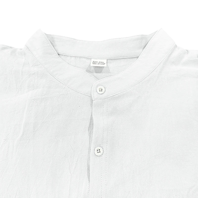 2025 Spring and Autumn Linen Shirt Long Sleeve Stand Collar Breathable Casual Mens Chinese Pocket Shirt 250320