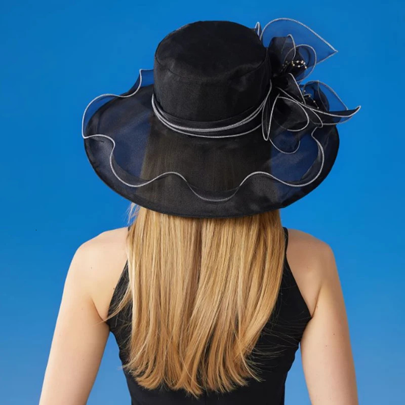 French Vintage Foldable Organza Flowers Hats Women Summer Ruffles Wide Brim Church Bridal Sun Hat Ladies Outdoor Styling Caps 250320
