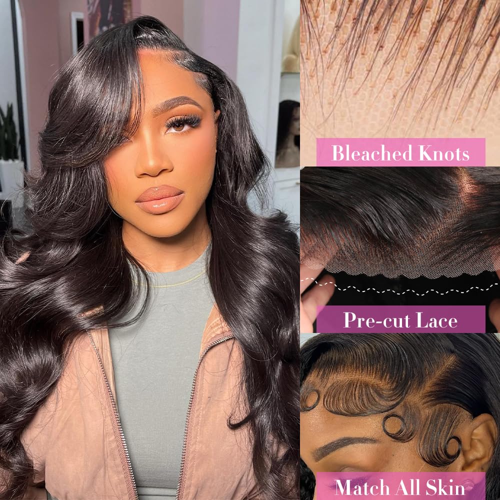 Glueless Wigs Human Hair Pre Plucked Pre Cut 5X5 Wear and Go Black Body Wave HD Lace Front Wig Bleached Knots Pre Everything Ready to Wear Glueless Cl