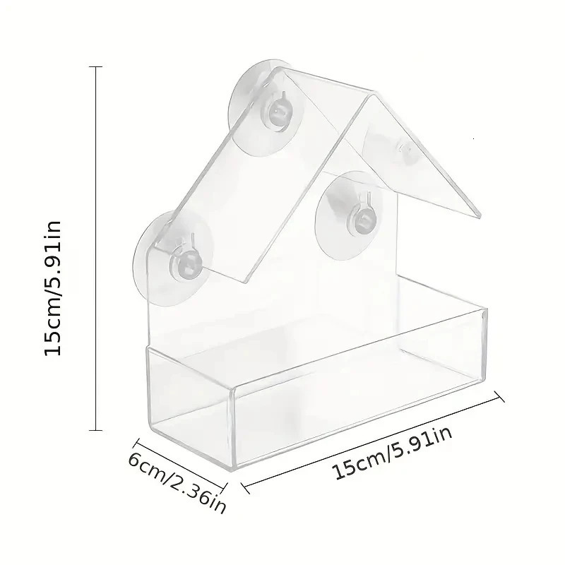 Acrylic Bird Feeder Clear Window Outside Hanging House with Suction Cup for Garden Outdoor Backyard Wildlife Birding 250320
