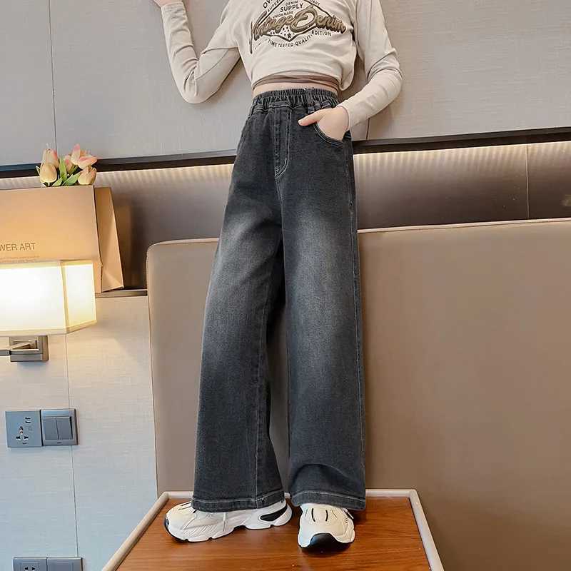Teenage girl wide leg jeans spring 2024 childrens clothing loose oversized school children Trouthers blue girls pantsT2502320