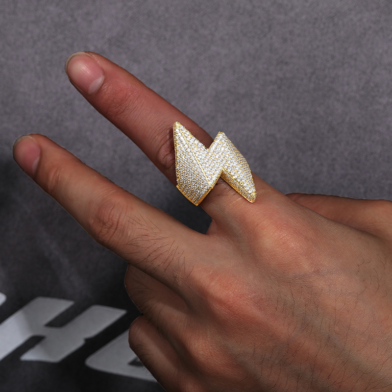 Unisex Classic lightning 925 Ring Moissanite Men Hip Hop Jewelry Pave Setting Ring Fashion Rock Gift