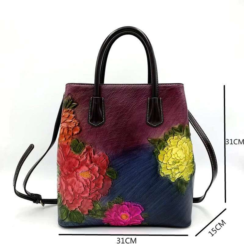 MOTAORA New Vintage Women Bucket Shoulder Bags 2025 Handmade Emed PU Leather Handbag Retro Large Capacity Crossbody Tote Bag