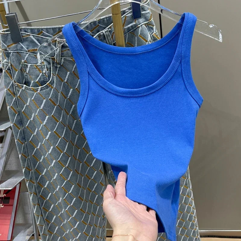 Solid Color Basic Ribbed Knited Tank Top Women 2025 Summer Vintage Sleeveless Camis 90s Cool s Streetwear Green Soft Tees 250320
