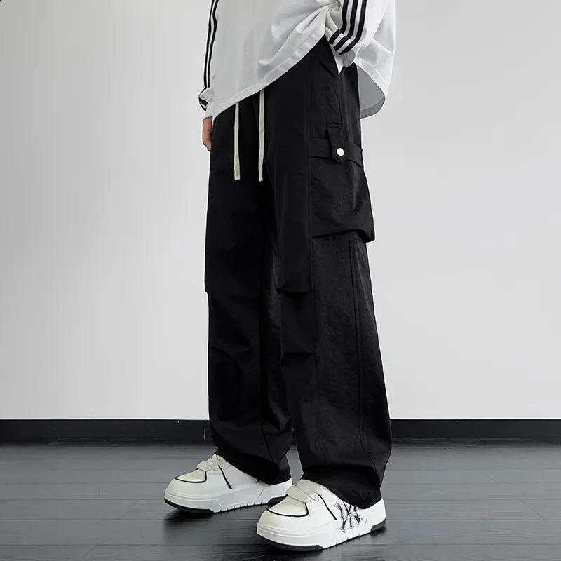 Fashionable retro straight leg mens loose fit wide pocket n classic casual pants American style 250317