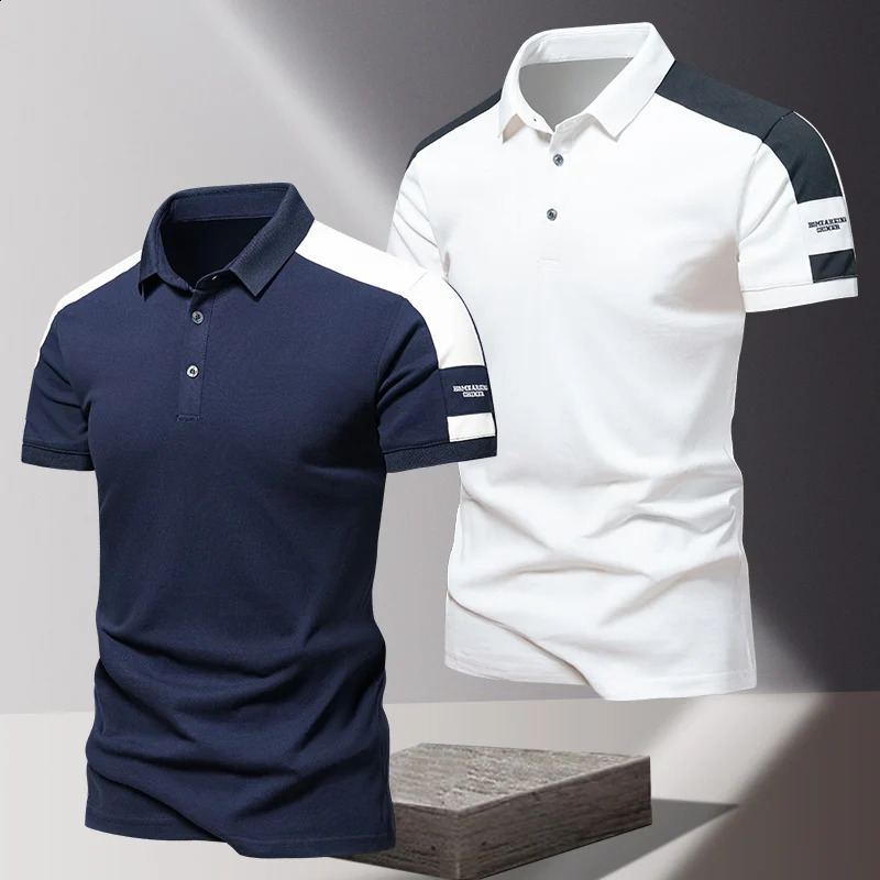 Mens polo shirt summer silk highend business casual short sleeved Tshirt solid color thin pure cotton lapel top 250318