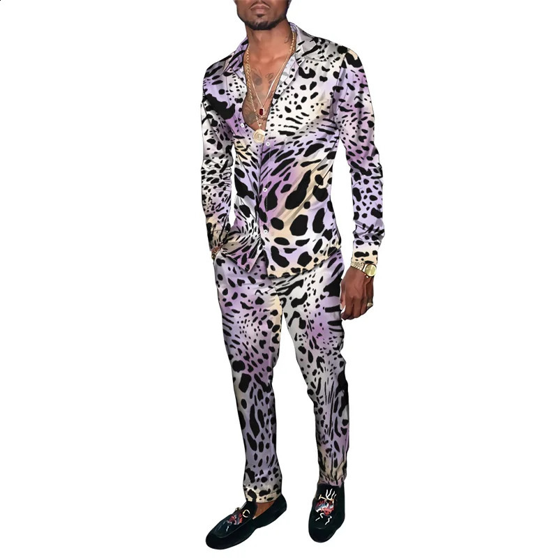 Animal Zebra Leopard 3D Print Men Harajuku Style Clothing Suits Tracksuit Long Sleeve Shirt Long Pants Two Piece Sets Clothing 250319