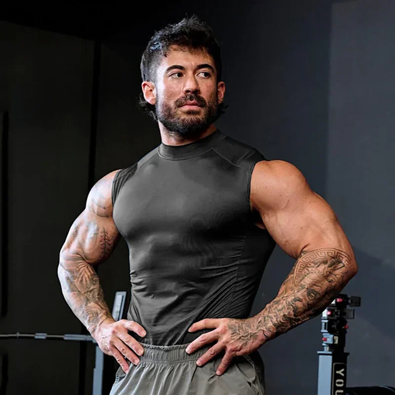 Running vest mens compression top muscle fitness suit sleeveless sportswear elastic shirt 250319
