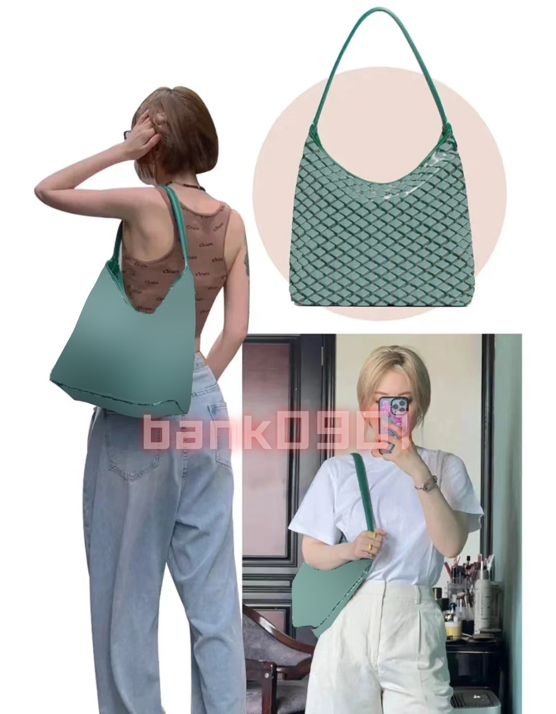 10a Luxury Women handbag duffle Boheme Hobo bag Sac Designers tote bag Femme Shoulder CrossBody clucth Green Houndstooth leather Evening purse Shopping work Bag