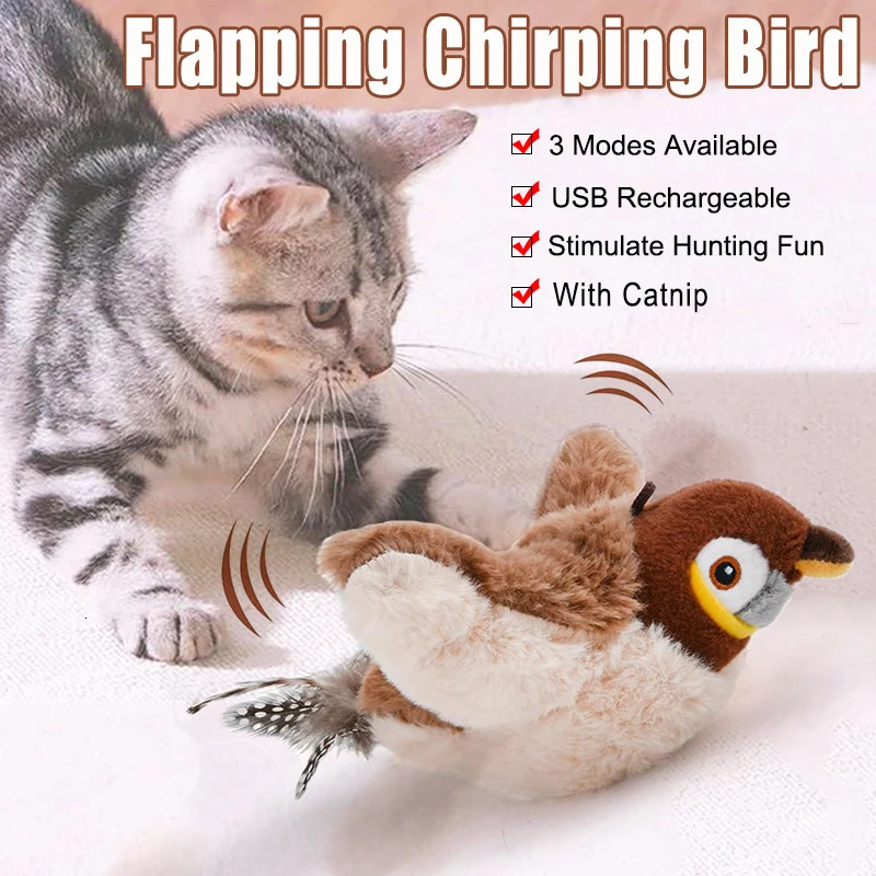 Interactive cat toys rechargeable bow shaped folding birds for indoor cats to bite plush activated by touch 250320