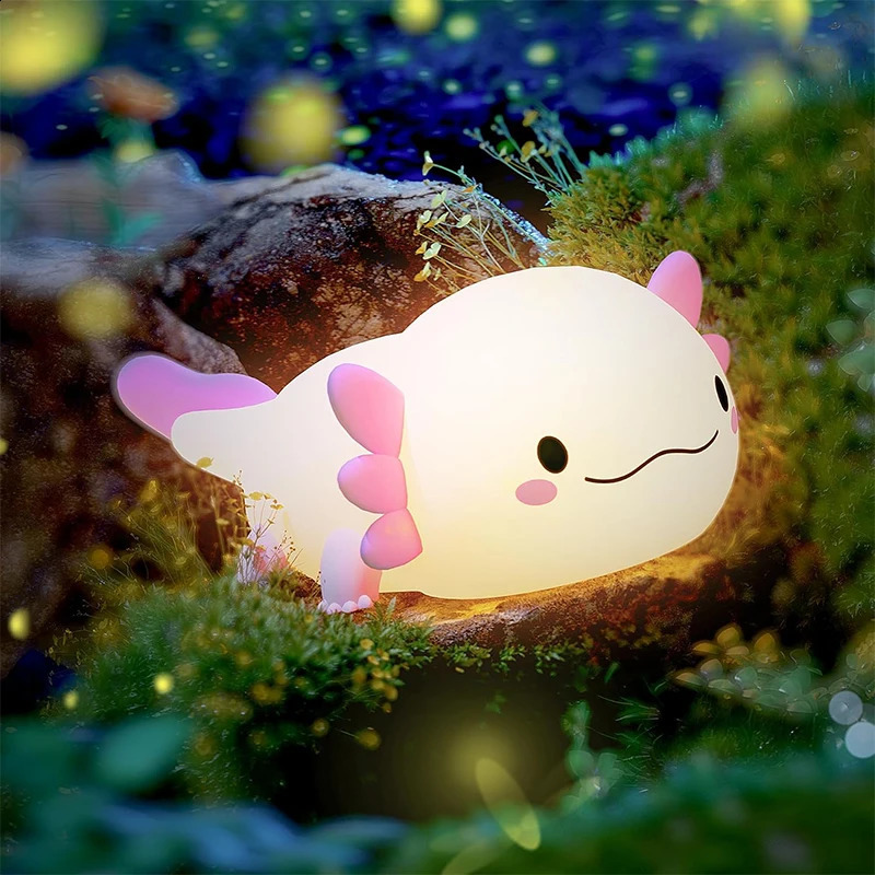 Cute Axolotl Night Light Silicone Nursery Sleeping Lamp Touch Control Nightlights USB Rechargeable Table Lamp for Baby Child 250319