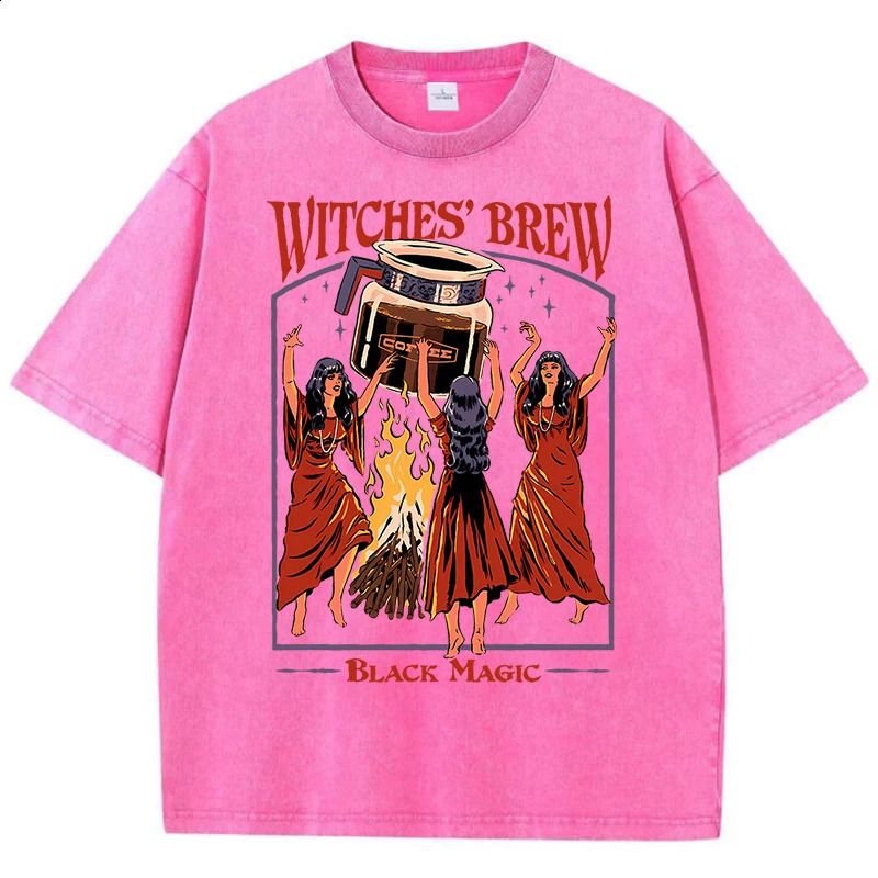Witches Brew Coffee Black Magic Wash Retro Snowman T-shirt Summer Casual T-shirt Cotton Breathable Top 250317