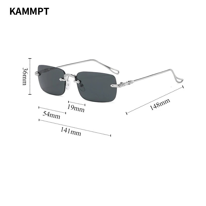 KAMMPT Rimless Rectangle Sunglasses Men Women Fashion in Vintage Shades Eyewear Ocean Lenses Sun Glasses 250320