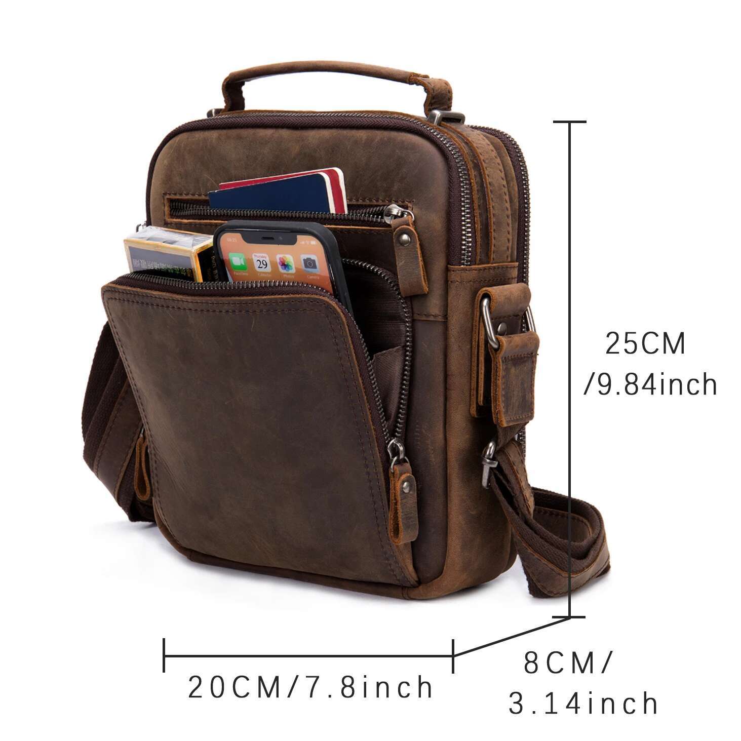 Genuine Messenger Bag Men Casual Man Purse Crossbody Bags For Work Business Vintage Crazy Horse Leather Shoulder Bag