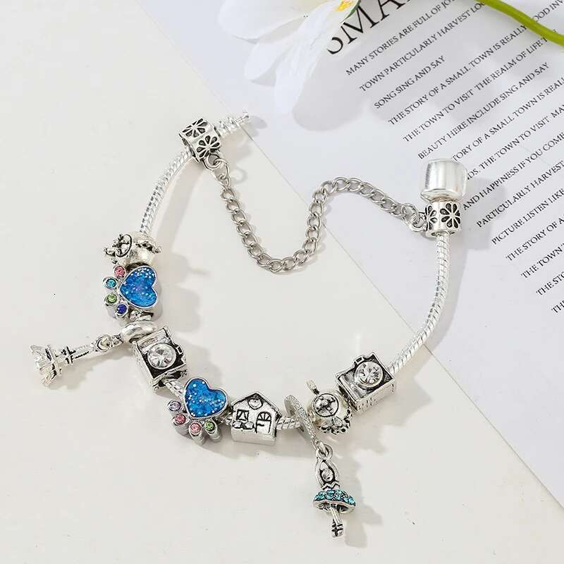Cartoon Style Princess Tower Pendant Charm Bracelets For Women Child With Silver Plated Camera House Beads Bracelet Jewelry Gift