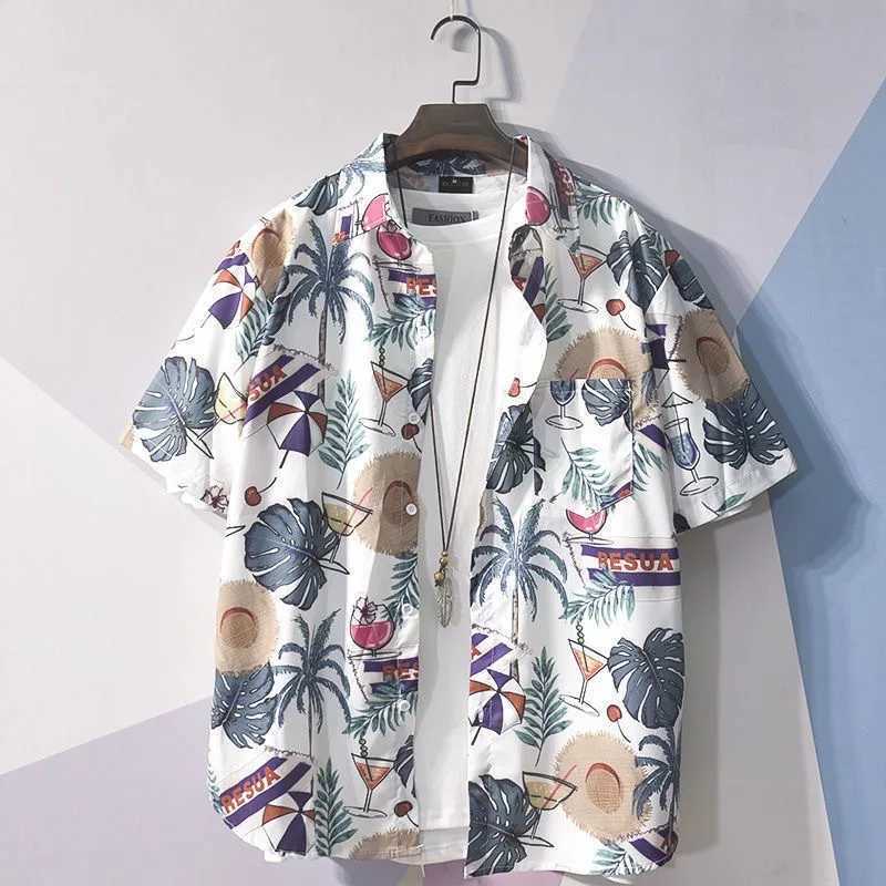 Mens Street Fashion Summer Daily Shirt Hawaiian Cartoon Print Casual Loose Shirts Short Sleeve Beach Loose Tops M250321
