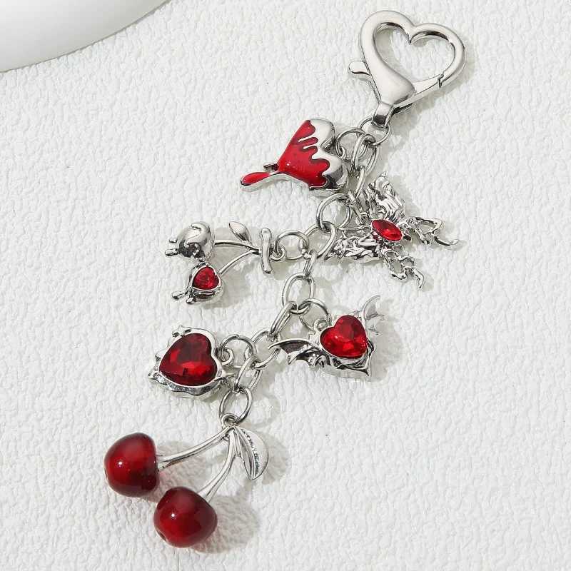 Beautiful Cherry Heart Butterfly Enamel Keychain Y2k Neo Gothic Plant Love Keychain Womens Good Gift Handmade JewelryXJ250319