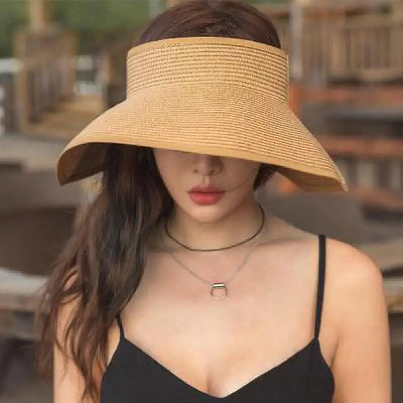 Spring Summer Visors Cap Foldable Wide Large Brim Sun Hat Beach Hats for Women Straw Hat Wholesale Chapeau 250320