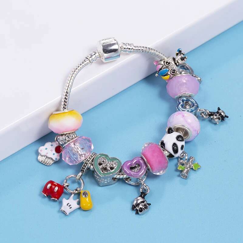 Silver Color Charm Bracelets Fits DIY Bear Unicorn Beads Bracelet For Women Girl Bijoux Pulseras Jewelry Gift Wholesale