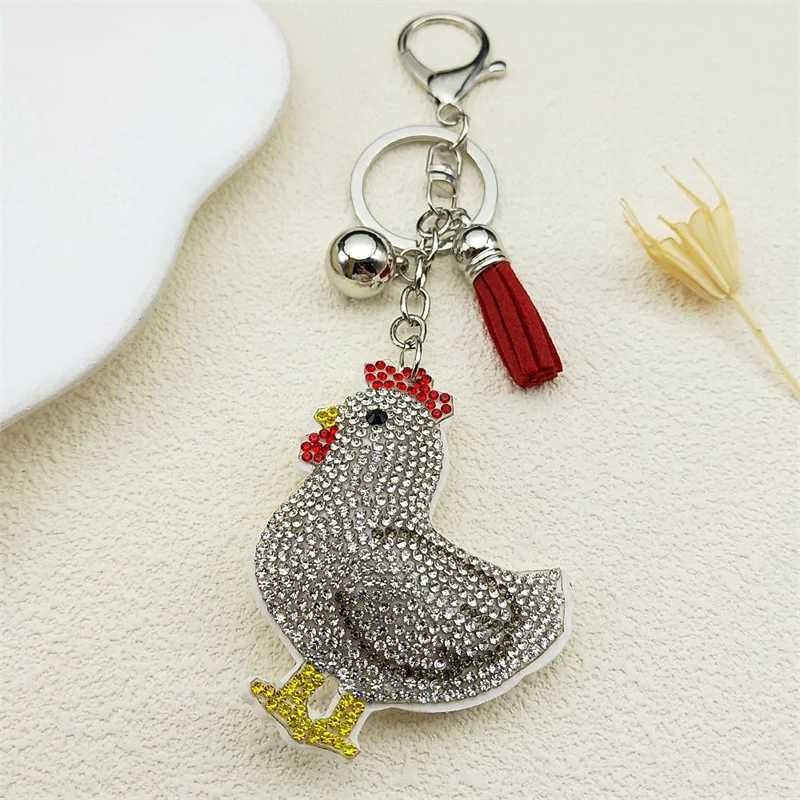 Cute Hen Chicken Egg Producer Keyring For Women Men Stainless Steel White Tassel People Friends Keychain Bag Jewelry GiftsXJ250319