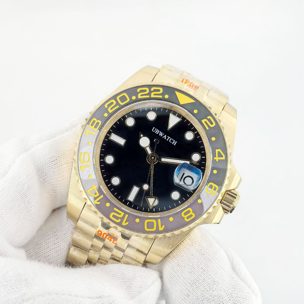 ST9 Steel Watch Stainless FULL GOLD Black Dial Cerachrom Bezel 3866 Automatic Movement Mechanical Jubilee Strap Men Belt Watches Wristwatches