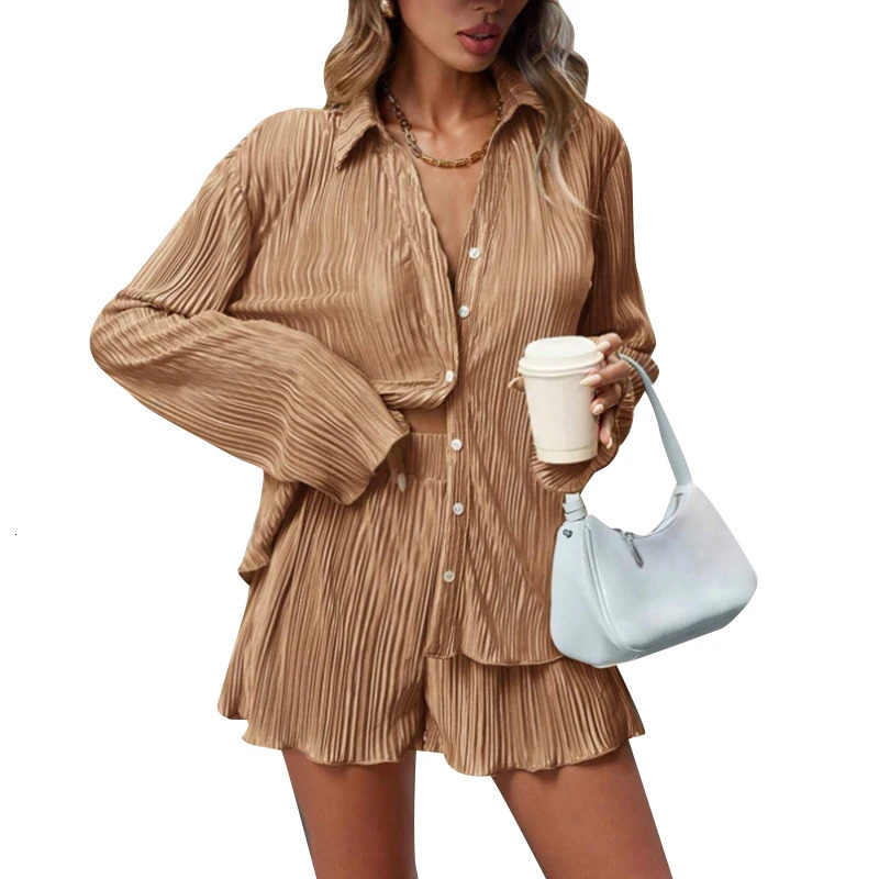 Solid Color Casual Loose Short Pants Sets For Women 2024 Elegant Summer Womens Two Pieces Suit Full Set Female Outfit Clothes 250320