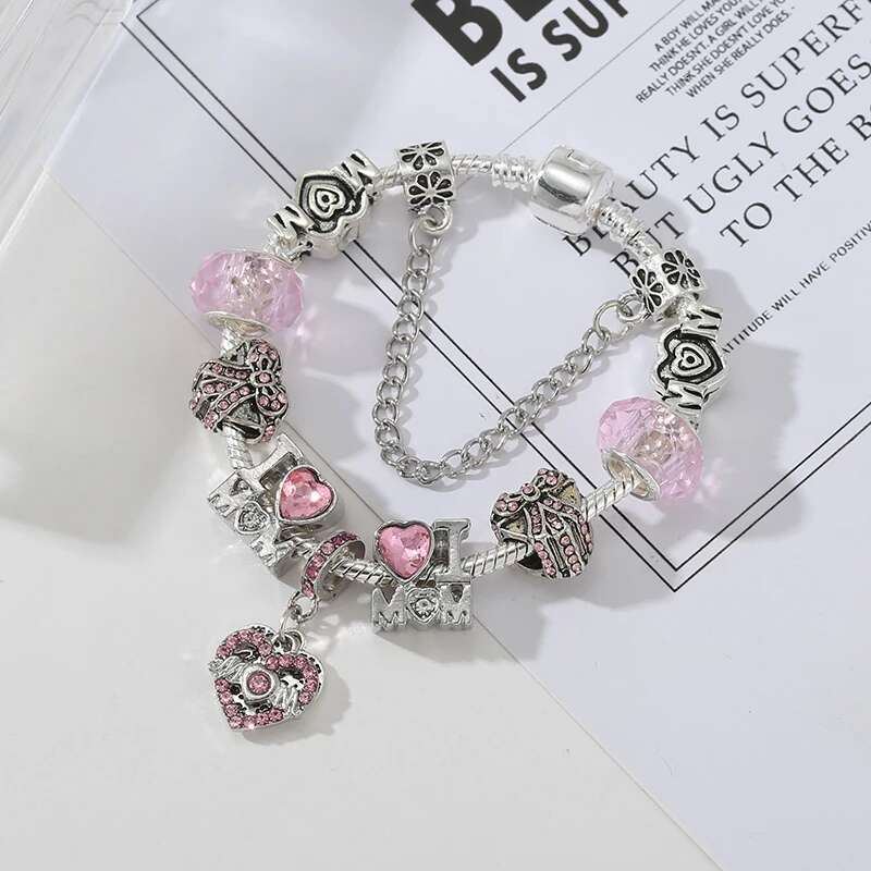 HOT SALE Trandy Silver Color Original 3mm Bracelets With MOM Beads Charm Bracelet For Women Mother DIY Jewelry Gift Dorpshipping