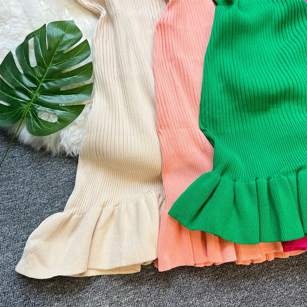 YuooMuoo Chic Fashion Sexy Package Hips Ruffled Mini Dress Women Summer Slim Elastic Knitted Party Dress Streetwear Lady Outfits 250320