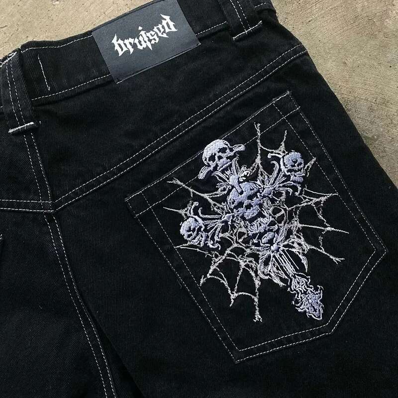 Designer Jeans New Y2K Streetwear Jeans American Streetwear Men's And Women's Haruku Skeleton Straight Leg Wide Leg Pants Hip-hop Casual Men