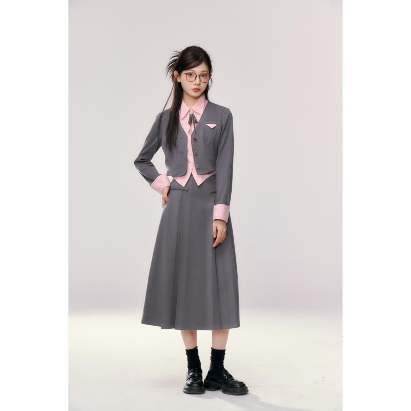 X318Elegant Women's Petite Fall & Winter Skirt Outfit - Professional College Style Uniform Suit
