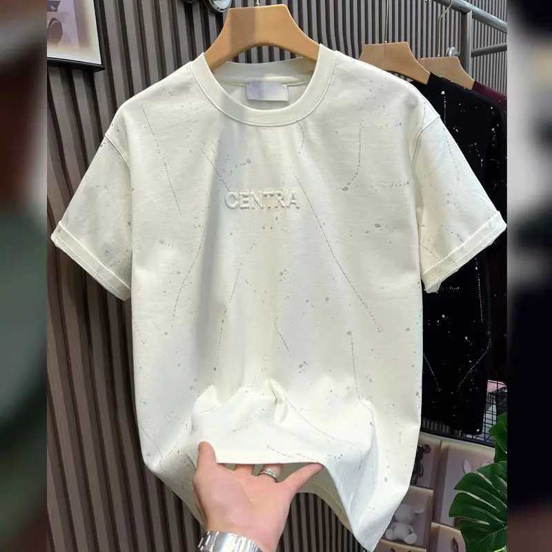 Fashion brand splash ink embroidered short sleeved T-shirt mens 2025 summer new fashion casual round neck half sleeved topT250319