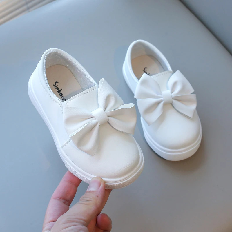 Children Leather Shoes Bowtie White Round Toe Autumn Slip-on Kids Casual Shoe Sweet Leisure Flexiable Comfy Girls Loafers 22-31 250319