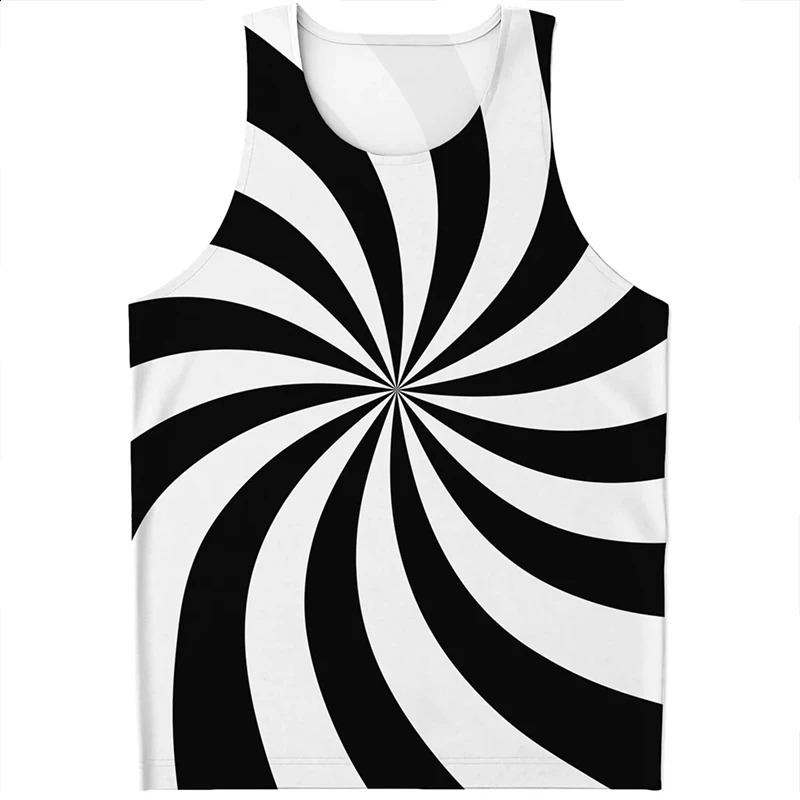 Latest mens black and white striped printed Harajuku vest summer sportswear fitness gym top sleeveless hoodie 250319
