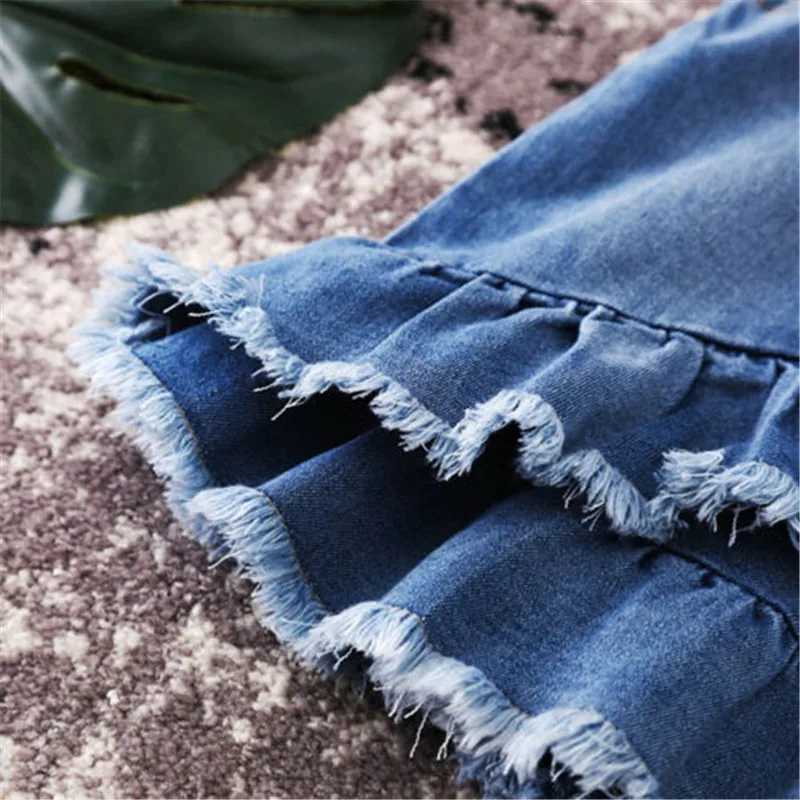 1-6years Baby Girls A-Line Pleated Skirts Blue Mini Ruffles Skirts For Girls Summer High Waist Denim SkirtXJ250320