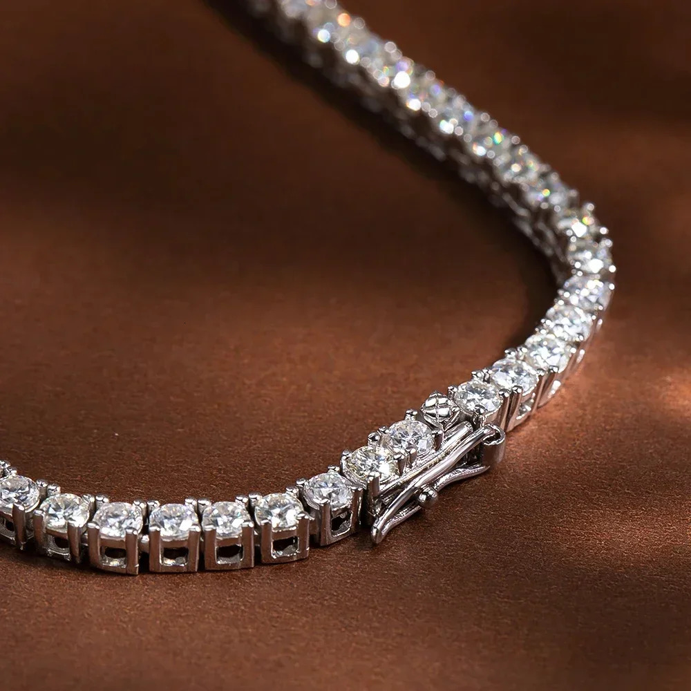 FEOBUR V-Style Moissanite Tennis Necklace for Women 5-3mm Gradient Diamond Choker Chain S925 Sterling Silver Wedding Jewelry GRA