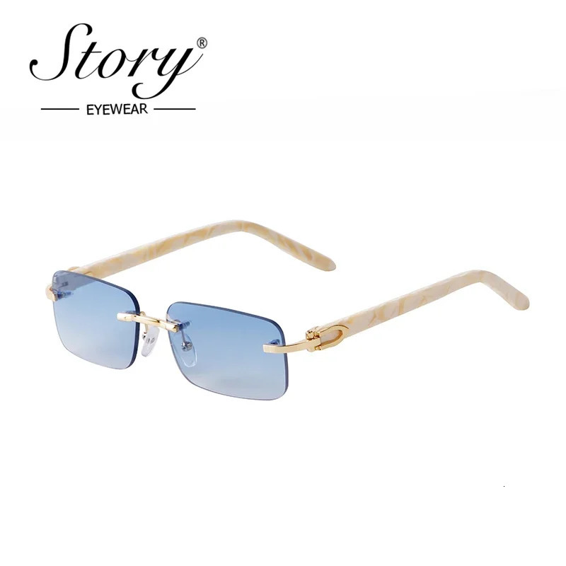 STORY Retro Frameless Marbling Frame Acetate Sunglasses Men Women Fashion Green Lenses Rimless Rectangle Sun Glasses S520C 250318