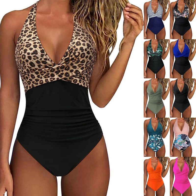 Women's Clothing Tight One Piece Female Backless Sexy Cross Color Swimsuit Spot